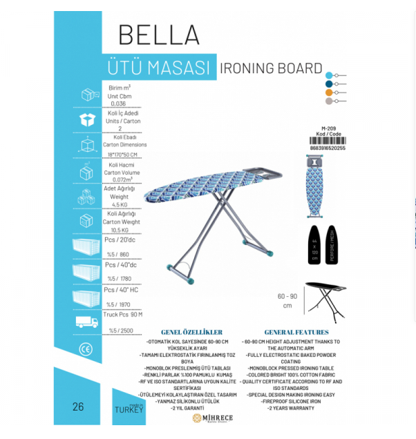 Mihrece Iron Board Bella 41x118 5.5KG M-209 - Image 2