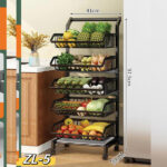 Multi-functional Carbon Steel Fruit Vegetable Basket 5-tier Movable Kitchen Storage Holders Rack