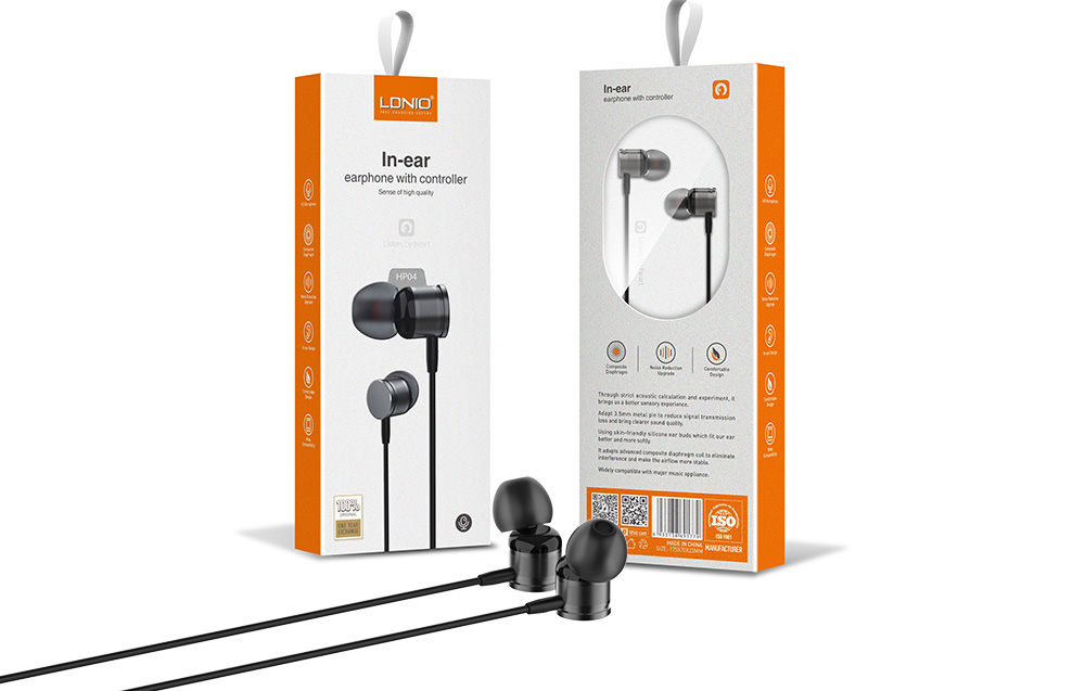 LDNIO HP04 wired earbuds, 3.5mm jack (black) - Image 2