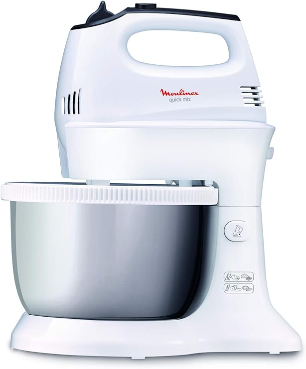 Moulinex Quick Mix Hand Mixer With Stainless Steel Stand Bowl, 300 Watts, White, Plastic, Hm312127 - Image 3