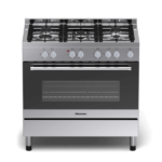 Hisense Cooker Free Standing 90x60cm 4 Gas Burners, 2 Electric Burner, Electric Oven, Glass Lid, Silver HF942GEES