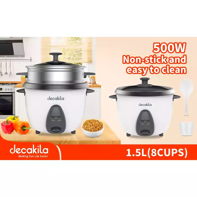 Decakila 1.5-Litre 500W Non-Stick Rice Cooker & Steamer (Model: KEER033W) - Image 2