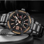 NAVIFORCE Watch Men Casual Date and Day Display Quartz Clock Military Sports Stainless Steel Waterproof Wristwatch Black