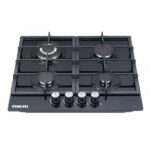 Nikai Gas Built In Hob Cast Iron Pan Support 4 Gas Burner with FFD Projector and Auto Ignition 58x50x12cm 8MM Tempered Glass NGH44G