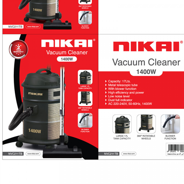 Nikai Drum Vacuum Cleaner Dry 17L 1400W Blower Function Anti-rust NVC211TB - Image 2