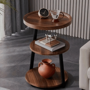 Modern 3-Tier Round Side Table,  Black Metal Frame: YM-064