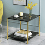 Modern Two-Tier Side Table, Marble Top and Gold Metal Frame Coffee Table: B-219