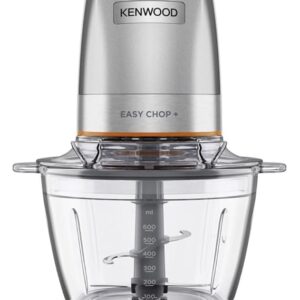 KENWOOD Glass Chopper 500W Electric Food Chopper with 1.2L Glass Bowl (600ml working capacity), Dripper Pro, Quad Blade, Storage Lid, Dual Speed, Spatula, Ice Crush Function CHP62.400SI Silver