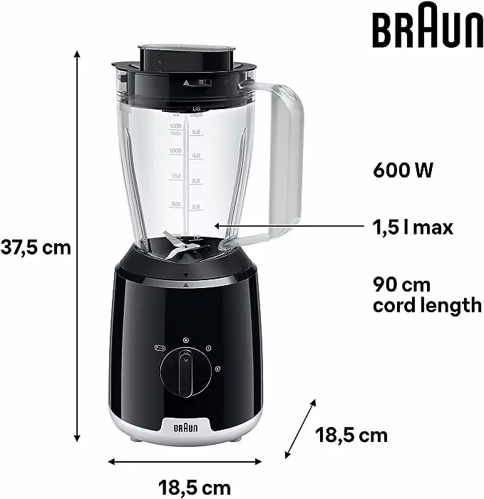Braun Blender 1.5L Plastic Jug with Dry Grinder 600W JB101AI-1015 - Image 6