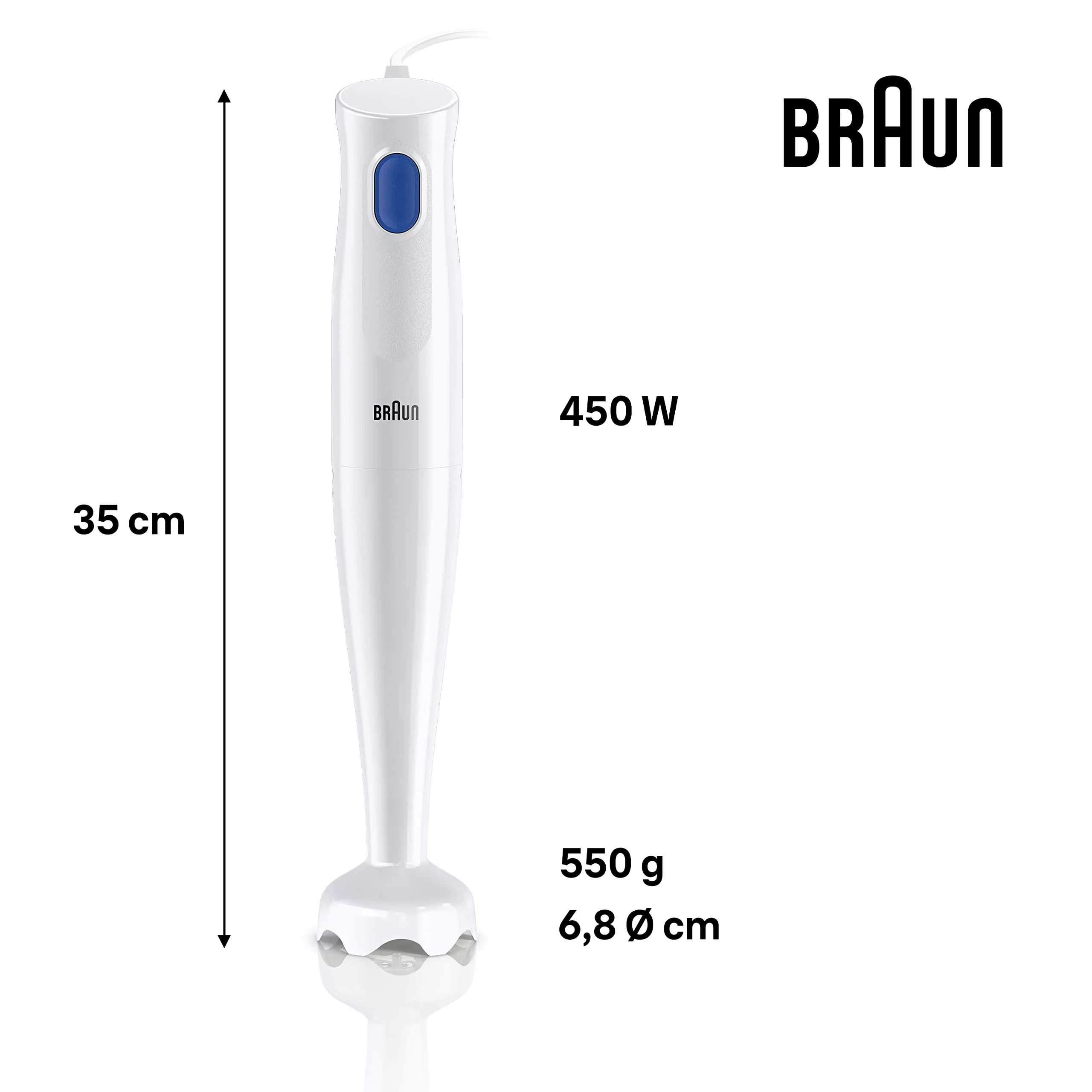 Braun Hand Blender 600ML with Cup Stainless Steel Blades 450W - HB101AI-MQ10.001PWH - Image 4