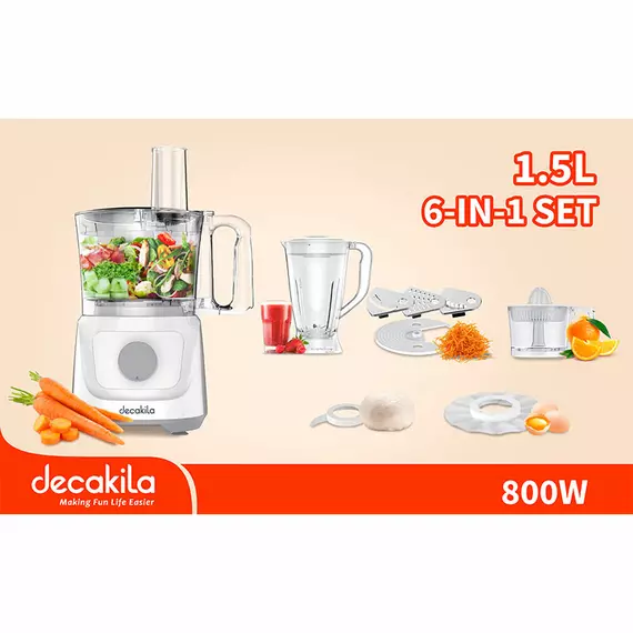 Decakila 1.4-Litre 400W 6-in-1 Multi-Function Food Processor with 1.5L Blender (Model: KEMG023W) - Image 2