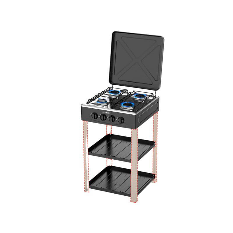 Decakila 4-Burner Freestanding LPG Gas Cooker with Stand & Shelf (Model: KMGS018B)