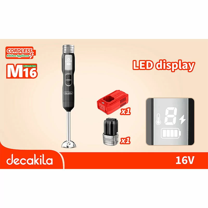Decakila 100W 16V Cordless Rechargeable Hand Blender with LED Display (Model: KEJB048B) - Image 2