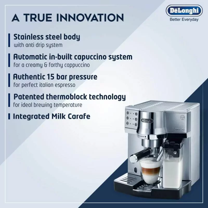 De'Longhi 15-Bar 1450W Stainless Steel Pump Espresso & Cappuccino Machine (Model: EC850.M) - Image 11